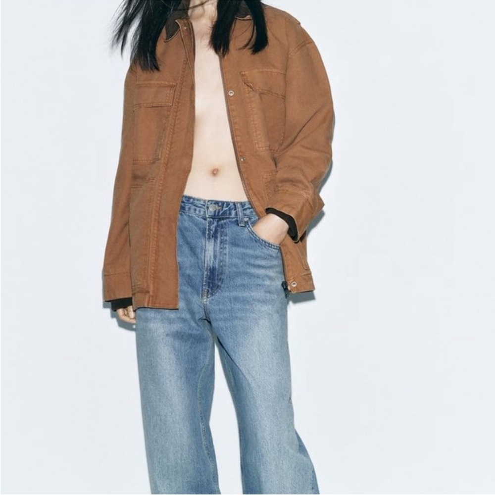 Zara ZW Contrast Collar Padded Oversized Jacket in Caramel Gorpcore NWT L - Picture 5 of 16